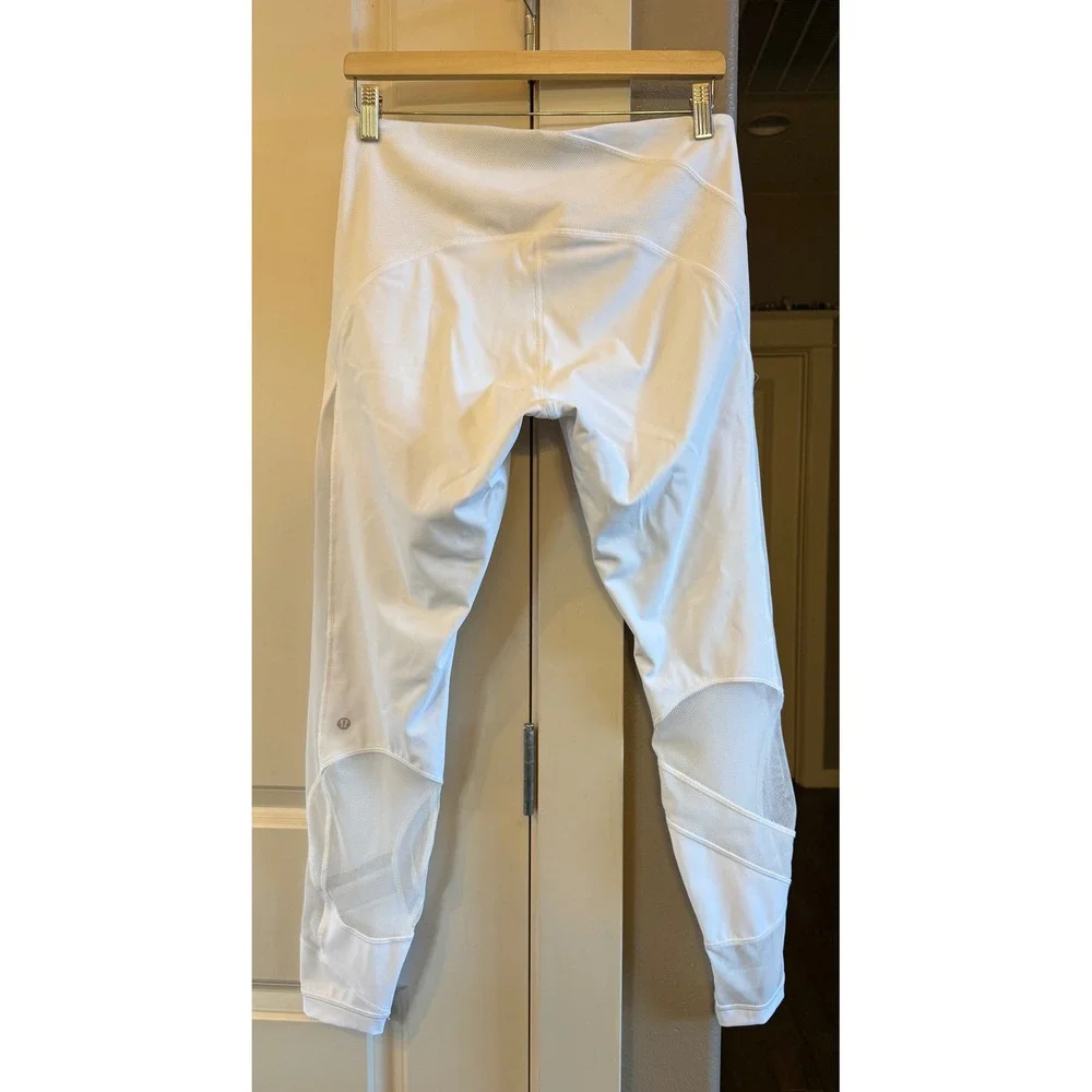 Lululemon White High Rise Mesh Panel 'Clear the Court' Athletic Leggings Size 12
